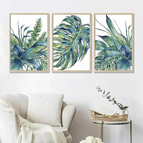 Tropisches Palmblatt Blätter Poster Aquarell Botanisches Farn Monstera Druck Leinwand Malerei Wand Kunst Bild Für Wohnkultur 40Cmx50Cmx3Pcs Kein Rahmen