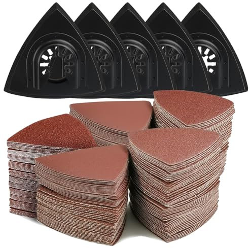 150 Blatt Schleifpapier Set, Multitool Schleifplatte für Delta-Schleifer, 5 Dreieck-Schleifscheiben, inklusive 60/80/120/180/240er Körnung, für Deltaschleifer, Dreieckschleifer