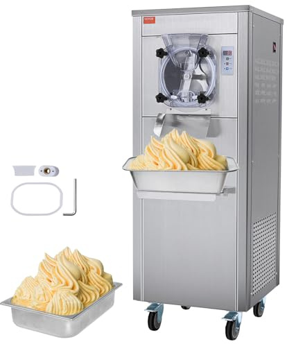 VEVOR Sorbetière Commerciale Rendement 18 L/h, Turbine à Glace 1600 W Saveur Unique, Machine à Glace Électrique Cylindre Inox 6 L, avec Roues, Pré-refroidissement Automatique, Panneau LED, Snack-bars