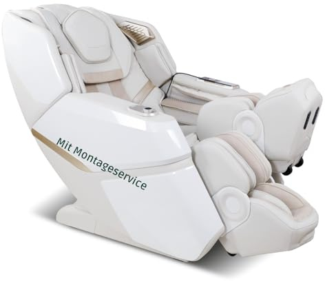 Aspria Space Walk 3D Massagesessel mit Wärmefunktion, Zero Gravity Liegefunktion, Shiatsu, 3D Surround-Sound, Ganzkörpermassage, Körperscan (Weiß mit Aufbauservice)