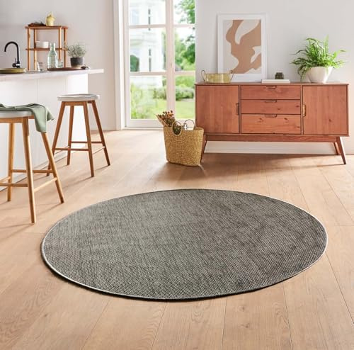 Taracarpet Teppich Flacher Kurzflorteppich für Wohnzimmer, Schlafzimmer und Kinderzimmer auch als Küchenteppich für die Küche in Sisal Optik anthrazit dunkel grau 160x160 cm rund