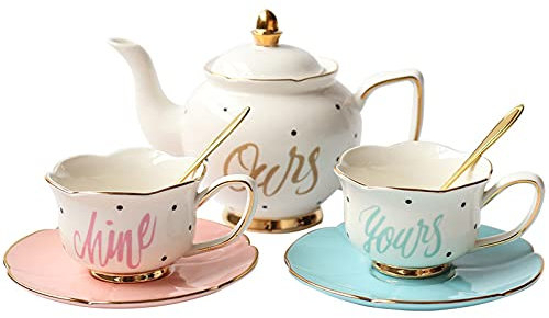 KWMAEEUID Juego de té con Tetera, Juego de Tazas de té de Porcelana, Juego de platillos, Tazas de café para Adultos, Juego de té, Tazas de té, cucharas a Juego