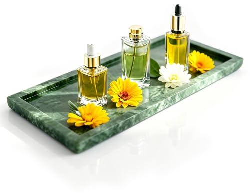 WORHE Waschtischtablett aus Naturmarmor, Marmortablett, 30,5 x 15,5 x 2 cm Elegantes Dekotablett, Aufbewahrungsschale aus Naturstein für Küche, Bad, Kommode, Couchtisch und Waschbecken, Indien Grün