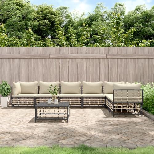 CINDERFUL 8-TLG. Garten-Lounge-Set mit Kissen Anthrazit Poly Rattan,Modernes LoungeSet mit Poly Rattan für entspannende Stunden im Garten Terrassen Sitzmöbel
