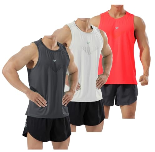 YOUTHUP Mens Quick Dry Gym Vest 3 Pack Sleeveless Tank Top | Quick-dry polyester, Crew neck, Reflective chest triangle detail, 3-pack set, Gym running and outdoor training