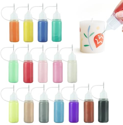 16 Stück Farben Kerzen Bemalen Set Wachsstifte für Kerzen, Candle Pen Ideal zum Dekorieren und Gestalten Kerzenfarbe, Keramik Bemalen Set Dekorieren von Geschenke, Oster/Weihnachtsbasteln (je 10 ml)