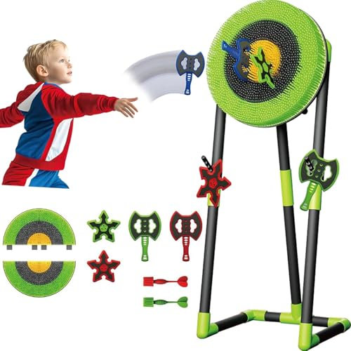 2-in-1 Axe Throw & Lawn Dart Game Set Dart Game Dart Board with 2 Axes 2 Six-star Dart & 2 Darts Foldable Safe Dart Game Toy for Indoor Outdoor Family Kids Adults Green