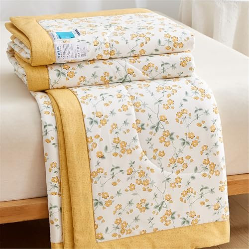 Odot Quilted Bedspreads Single Double King Size, Reversible Summer Quilted Throw Blanket for Sofa Bed, Soft Lightweight Cotton Bed Coverlet Throw (Yellow,150x200cm)