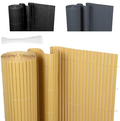Ribelli® PVC Sichtschutzmatte, Sichtschutzzaun ohne Bohren, Sichtschutz Zaun mit Kabelbindern, Windschutz Wetterfest für Garten, Balkon und Terrasse (100 x 300 cm, Bambus)