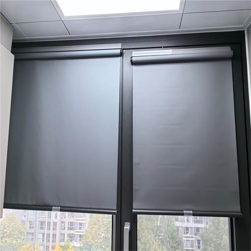 Tenda a Rullo Oscurante con Sistema a Molla Automatica Montaggio Senza Fori con Adesivo Protezione Solare UV Privacy per Casa/Ufficio/Balcone, Tessuto Termico in Poliestere Personalizzabile(Gray,66W x