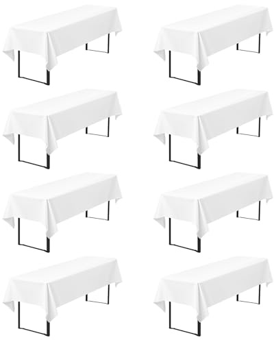 Pesonlook 8er-Pack Premium Biertischdecken 260 x 110 cm, Weiß Biertischdecken für Bierzeltgarnitur, blickdichte Polyester-Biertischdecken, waschbare Tischhussen für Bankette im Freien (Weiß)