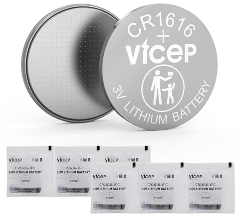 ViCep 6-Pack Piles CR1616 Pile Bouton CR 1616 Lithium 3V pour Le Porte-clés de Voiture, Les Montres, Les télécommandes, Les calculatrices et Plus Encore, emballé Individuellement