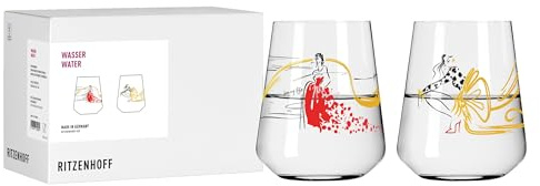 RITZENHOFF 8117003 Wasserglas 500 ml, 2er Set, Serie Fashion - 2 Stück mit Model Motiv in Schwarz, Rot und Gold - Made in Germany