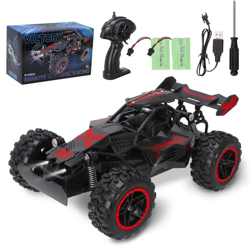 Habuddy 2.4Ghz Remote Control Car, 1:18 Scale RC Truck with LED Lights & Shock Absorber, 20+ KM/H High Speed Toy Car for Kids Boys Girls, Present for Birthday Christmas, 2 Batteries