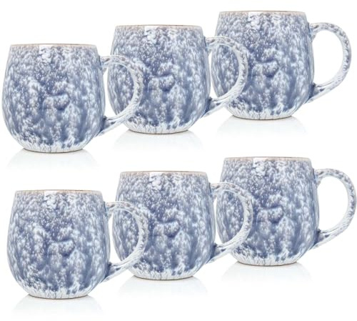 UNIQUE HOME LIVING Stoneware Coffee Mug Set of 6, 550ml Reactive Glaze Coffee Cups for Milk Hot Cocoa Latte Tea Cups with Handle, Microwave and Dishwasher Safe - Ombre Grey