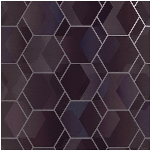 Cassius Purple Silver Wallpaper - Geometric Hexagon - Paste The Wall Washable Strippable - 10.05m x 53cm - Contemporary Versatile Sophisticated - Bedroom Living Room Lounge - Feature Statement Wall