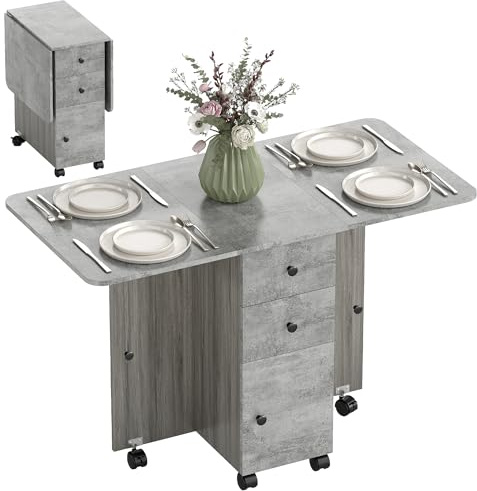 HOMCOM Tavolo da Pranzo Pieghevole 120x60x76.5 cm Grigio Effetto Roccia