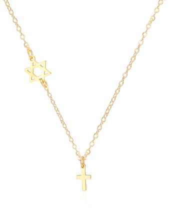 VASSAGO Collier avec pendentif en forme d'étoile de David en acier inoxydable pour femme - Collier en Y avec croix chrétienne - Talisman religieux - Amulette Israël (pendentif en or)