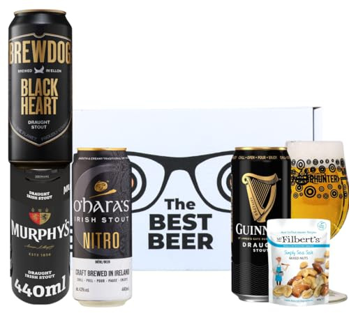 Stout Beer “Best Beer” – Gift Set 4 Cans with Beerhunter Glass & Mr Filberts Snacks | Premium Stout Gift Pack for Him or Her | Gift Box Selection