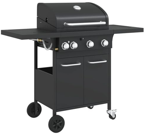 Gecheer 4 Burner Gas BBQ Grill - Black Steel, 12.8 kW, 53x40 cm Cooking Area, Piezo Ignition, Portable Design Model3214252