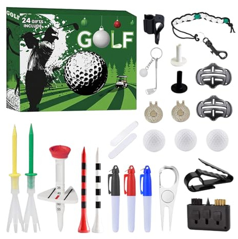 Golf adventskalender – 24 juladventskalender med golfbollar och te | Presentdekoration för fest – fars dag golfare kvinnor vän make pappa