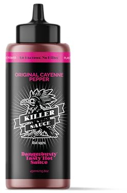 Killer Sauce Original Cayenne Pepper Hot Sauce - Plant-Based, All Natural Ingredients, No Artificial Preservatives - Disturbingly Tasty Hot Sauce for Pizza, Tacos, Wings & More - 450g
