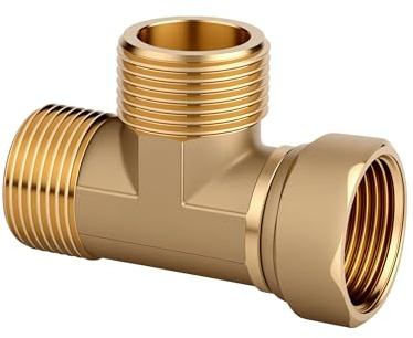 I-MART 3/4 Brass Tee Pipe Fitting, 3/4 NPT Male x Male x Female Swivel 3-Way Adapter for Air Compressor, Pneumatic & Non-Potable Industrial Fluid Line Applications