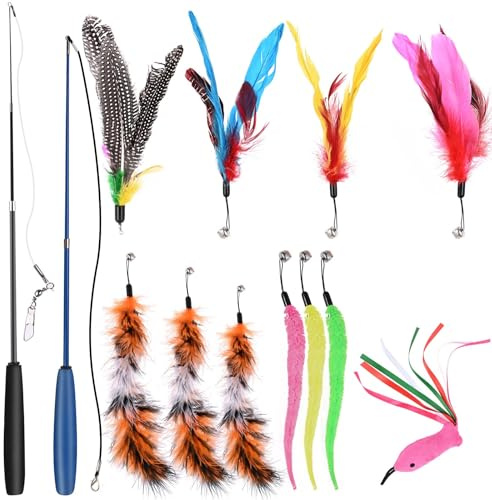GOLDGE Juguetes para Gatos 13Pcs, Juguete Gato Interactivo, Juegos de Gatos Accesorios, Cat Toys, Cosas para Gato con Plumas, Ratóns, Pelota, Almohada y Juguete Interactivo Varias