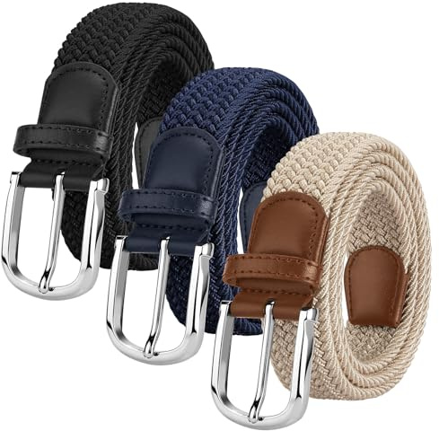 Ketoviss 3 Stück Elastischer Gürtel für Damen und Herren, Stoffgürtel Stretchgürtel Unisex Dehnbarer Flechtgürtel 3.3cm Breite