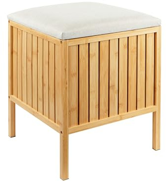 Relaxdays cesto para Ropa con Asiento y Almacenamiento en bambú, Tapa Acolchada, 52x39x39 cm, Natural/Crema