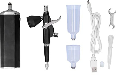 Kit aerografo ricaricabile con compressore da 30 PSI Finitura nera Set aerografo alimentato a batteria da 1500 mAh con chiave contagocce per tazza da pittura e copertura ugello