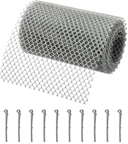 QUARKZMAN Rete Di Protezione Per Grondaie In Plastica Rotolo 6 M x 18 Cm Rete Di Protezione Per Grondaie Con 10 Clip Grigie Per Foglie Rametti Rami E Detriti