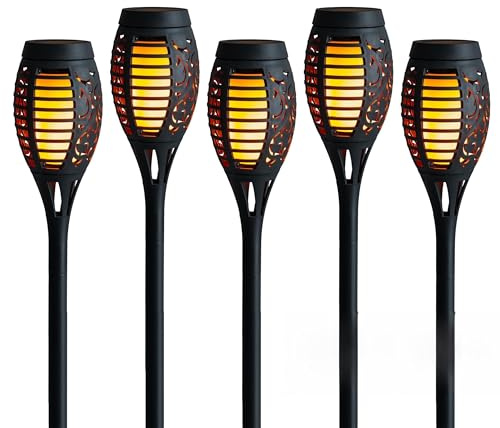 IC Gardenworld 5er Set Solar Gartenfackel mit Flammeneffekt | 4 in 1 Funktion | inkl. Akku | aus wetterfestem Kunststoff