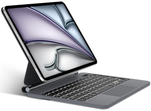JADEMALL Magic Keyboard Hülle für iPad Air 11 M4 2026/M3 2025/M2 2024 | Deutsches QWERTZ Layout Tastatur mit hülle, 7-Farbige Beleuchtung Multi-Trackpad Tastatur für iPad Air 5/4/Pro 11, Schwarz