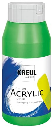 KREUL 17022 - Triton Acrylic Liquid Gelbgrün 750 ml, Hochwertige Künstler-Acrylfarbe in Studienqualität mit leicht fließendem Charakter, tiefmatt auftrocknend