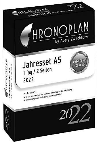 Chronoplan 50202 kalenderinlägg 2022, årsuppsättning A5 med dagplaner (148 x 210 mm), ersättningskalendarium, perfekt för professionell dagplanering, multilperforering (1 dag på 2 sidor), vit