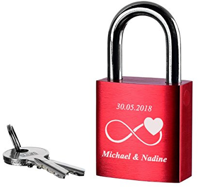 polar-effekt Liebesschloss mit individuelle Gravur - Vorhängeschloss mit 2 Schlüssel - Personalisierte Geschenk für verliebte zur Hochzeit - Motiv Unendlichkeit mit Herz