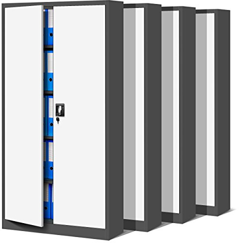 Jan Nowak 4er Set Aktenschrank C001 Metallschrank Stahlschrank Werkzeugschrank Büroschrank Lagerschrank Universalschrank Pulverbeschichtung Flügeltüren 185 cm x 90 cm x 40 cm (anthrazit/weiß)