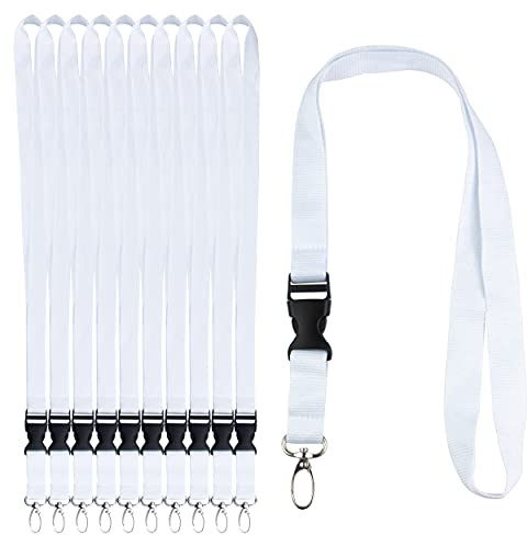 IBOO 10 Schlüsselbänder Weiß zum Umhängen – Lanyard Schlüsselband mit Metallhaken & abnehmbarer Schnellverschluss-Schlaufe – für Ausweishülle, Kartenhülle, Schlüssel