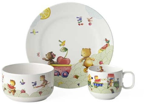 Villeroy & Boch - Hungry as a Bear Kindergeschirr-Set 3-teilig Grün, Spülmaschinenfest, Mikrowellensicher, Set mit Kinderteller, Kinderbecher und Müslischüssel für Kinder, Geschirr, Premium Porzellan