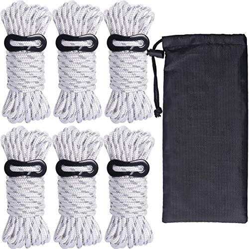 Hikeman 6 Pack 4mm Outdoor Guy Lines Tent Cords Lightweight Camping Rope with Aluminum Guylines Adjuster Tensioner Pouch for Tent Tarp, Canopy Shelter, Camping, Hiking, Backpacking