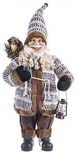 Papá Noel con farolito de tela crochet y de pelo en tonos marrones de 60 cm