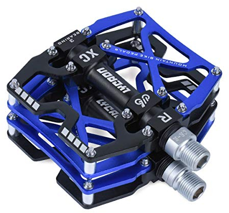 LYCAON Fahrradpedale MTB Pedal, CNC Aluminiumlegierung rutschfeste Cr-Mo Spindel Fahrrad Pedal, 3 Lager Pedale für 9/16 MTB BMX Fahrrad Mountain Road Bike (Blau)