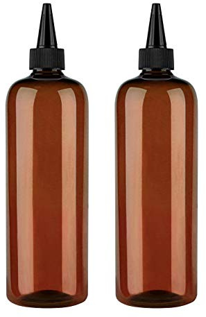 sdoot Amber Squeeze Bottle Hair Colour Bottle Applicator 16 oz for Hair PET Plastic Refillable Bottles with Twist Cap (2 Pack) Brown