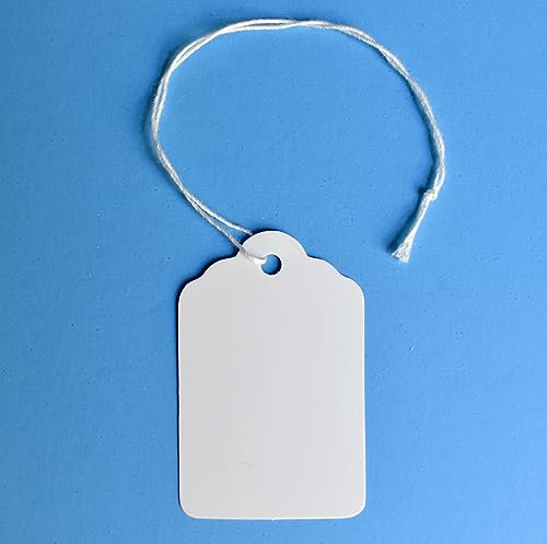 1000 Marking Tags with String Attached - 2 1/4” x1 7/16”, Blank White Tags with String for Pricing and Crafting, Small Strung Marking Labels