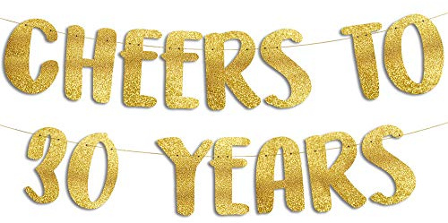 Bröllop Girlang Cheers To 30 Years Guld Glitter – Bröllopsdekoration, Jubileum Present & Festtillbehör