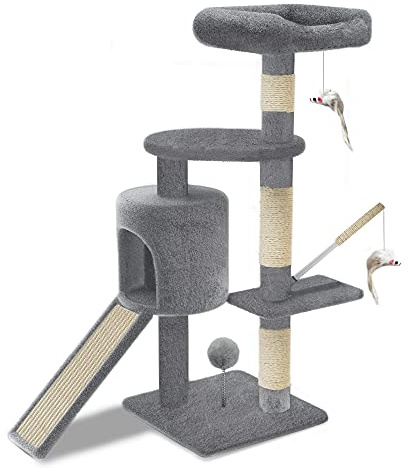 VOUNOT® Árbol Rascador para Gatos con Plataformas y Refugios, 112cm, Gris