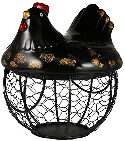 Cabilock Egg Holder for Kitchen, Fridge Egg Holder Storage, Easter Basket for Fresh s House Dispenser s Keeper with Hen Figurine Ceramic Iron Basket for Farmhouse Decoration Ornament