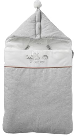 Vertbaudet Baby Ausfahrsack KLEINE Freunde, Bio-Baumwolle hellgrau meliert/wollweiß ONE Size