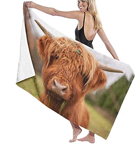 RUiillg Microfiber Beach Towel Oversize,Highland Cow Scotland Quick Dry Extra Large Bath Towel For Adult Men Women,Sand Proof Resistant Sandless,XL Personalized Travel Pool Towel